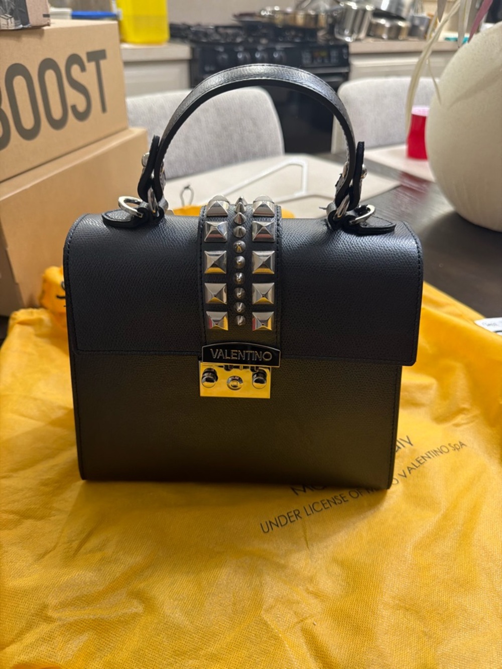 Valentino Black Leather Mini Top-Handle Bag with Studded Strap